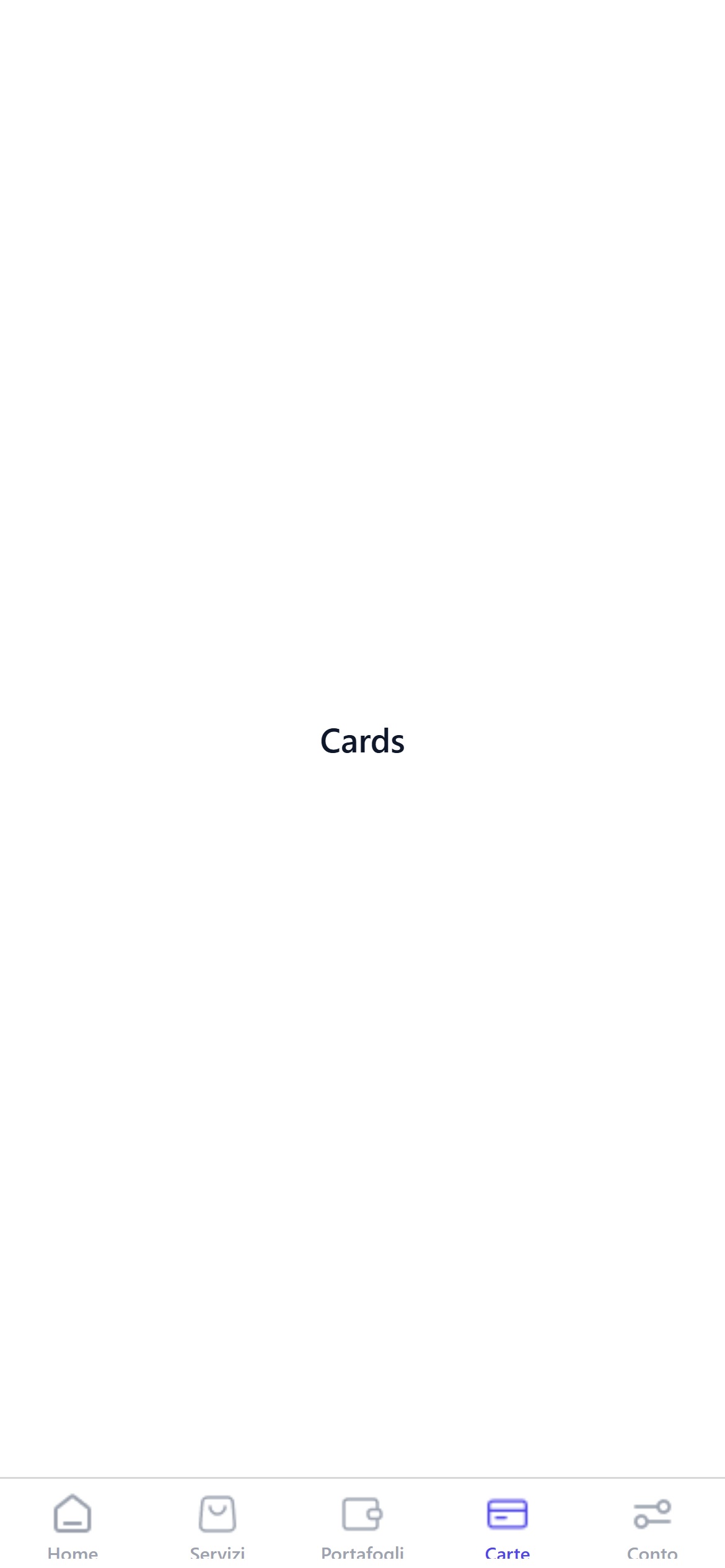 Prima: schermata vuota con solo la parola Cards